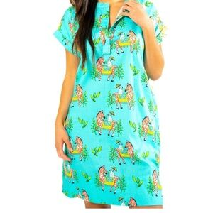 New Aqua Zebra Luxe Sateen Day Dress Styled for comfort all day and night. SZ SM